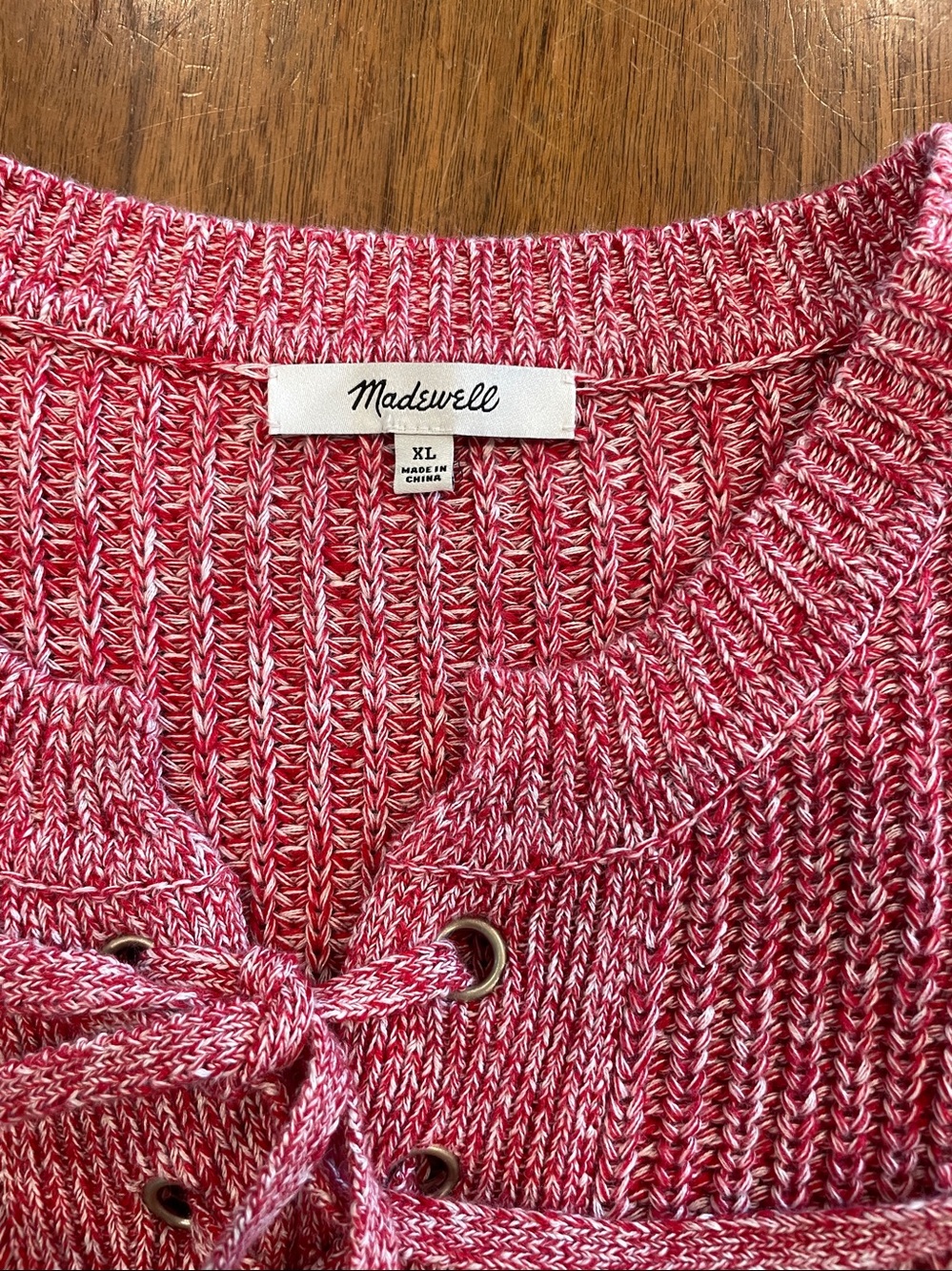 Madewell Pink Heather Lace-Up Crew Sweater - Picture 2 of 5